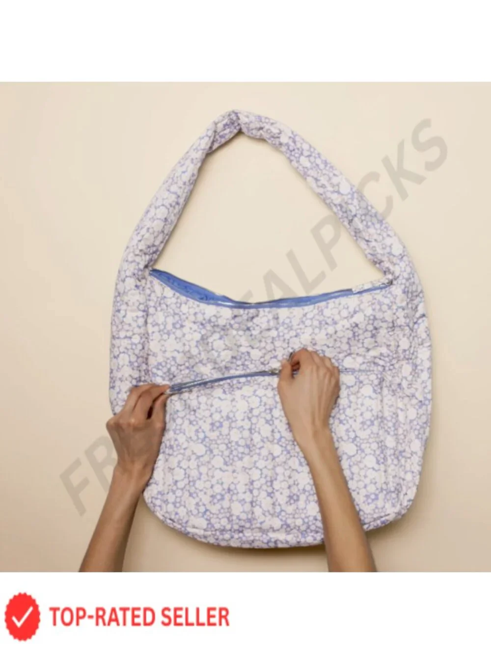 Quilted Cotton Puffer Tote Bag with Zipper Shoulder Bag